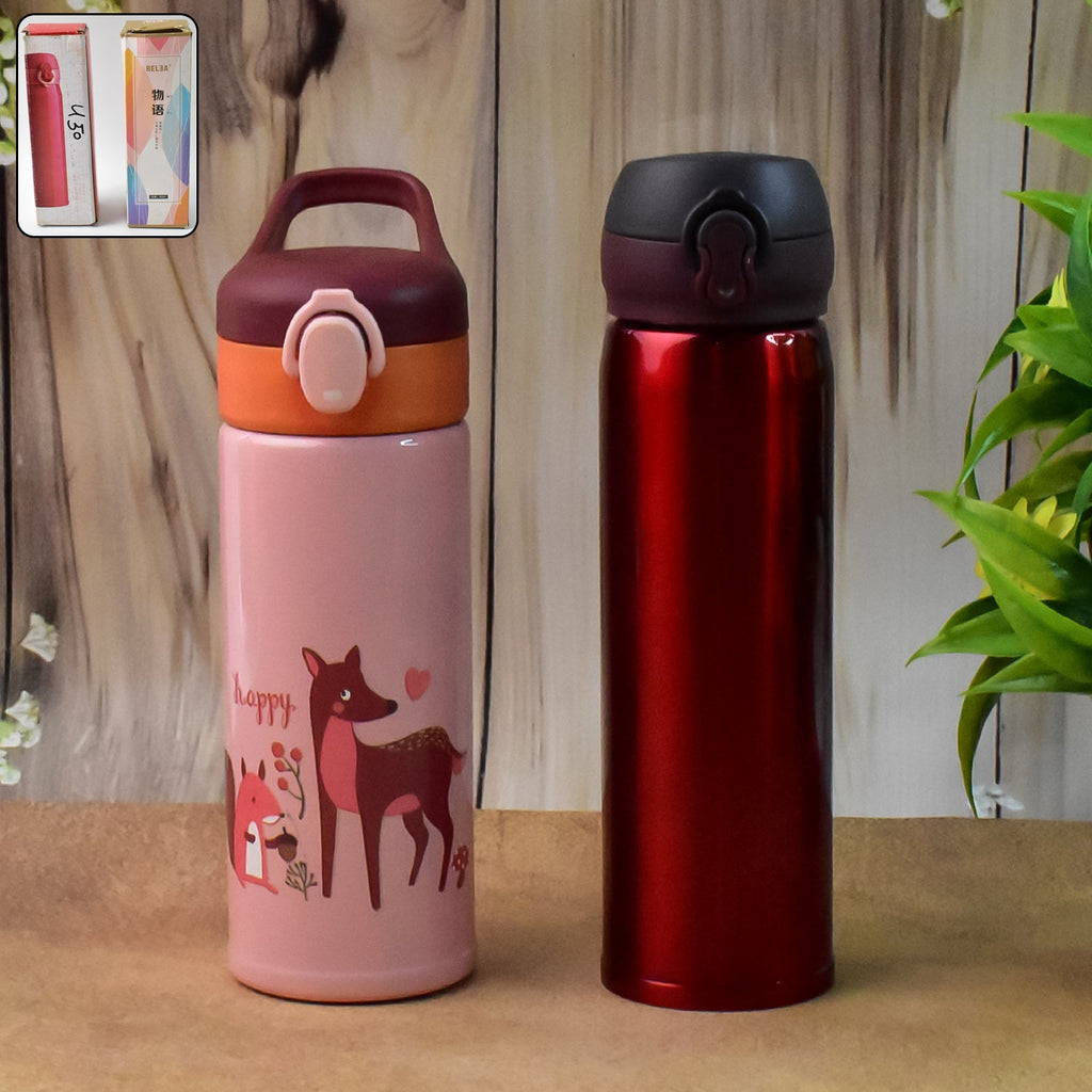 Double Walled Vacuum Insulated Water Bottle |  (450 ml Approx / Mix Design / 1 Pc)