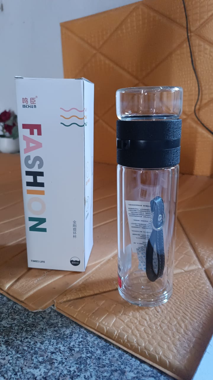 Outdoor Sport Glass Water Bottle With Steel Lid / 500 Ml Approx)